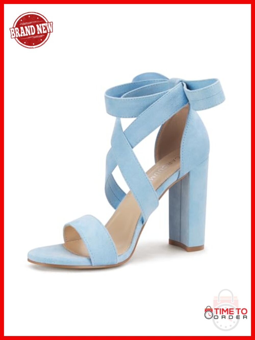 Women's Strappy Chunky Block Heel Lace Up Suede Sandals 4 Inch Heel